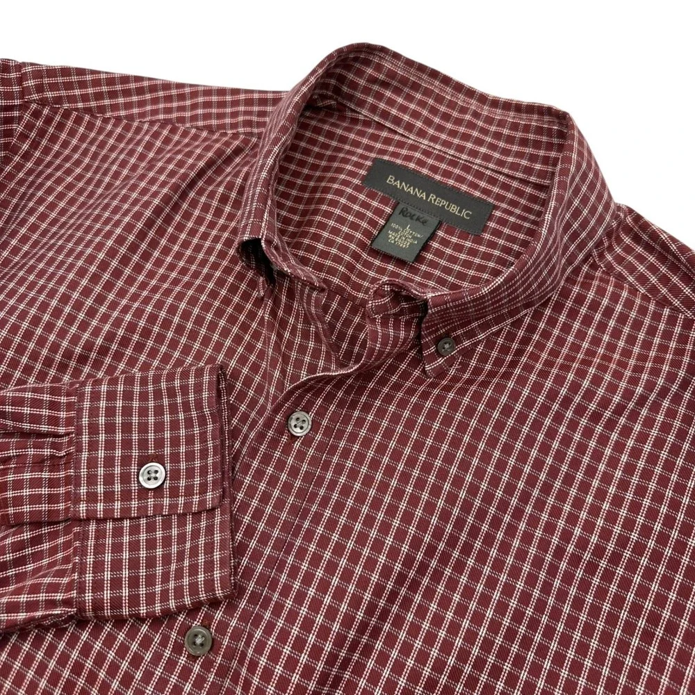 Banana Republic Mens Size L Rust Plaid‎ Button Down Long Sleeve Shirt